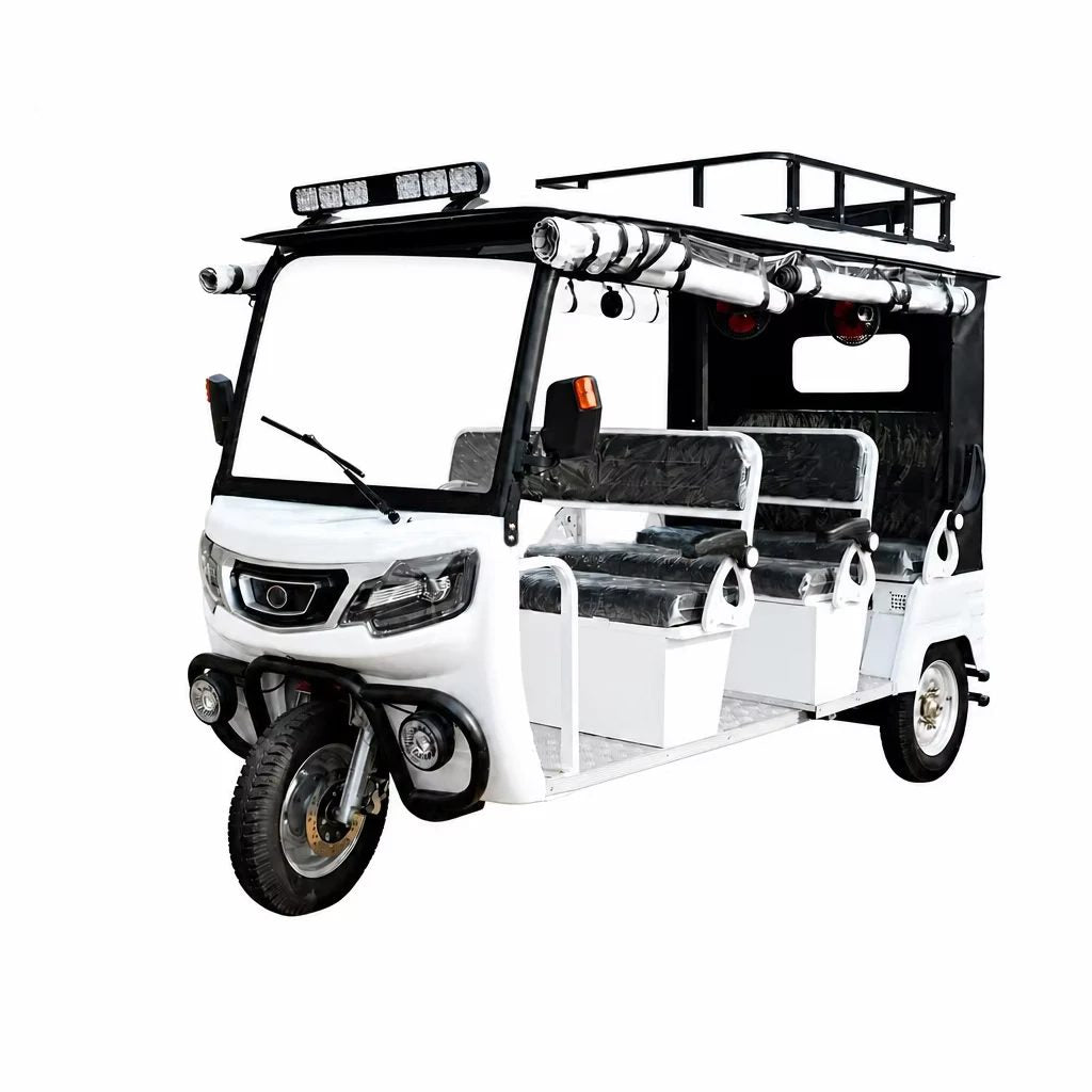 3 Wheeler Electric Tricycle Cargo 1200w 72v Adults Enclosed Cab Tuk Tuk Auto Rickshaw 9 Passengers