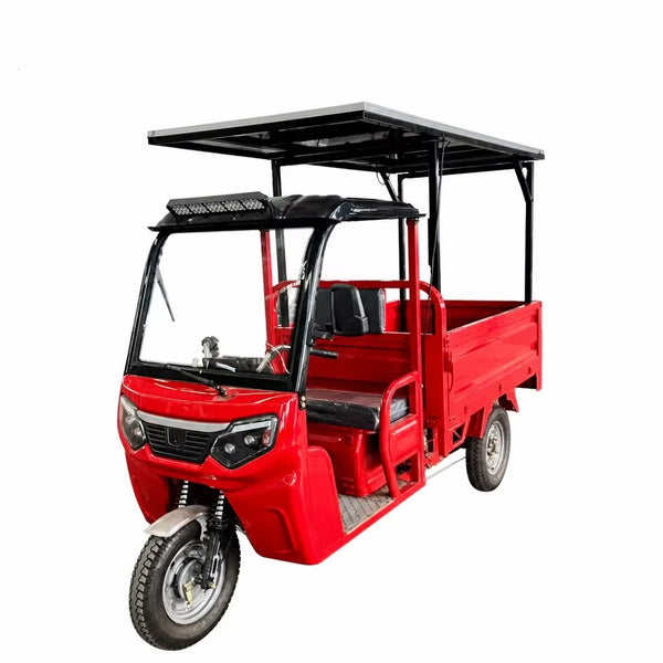 3 Wheels Electric Cargo Tricycle 1200w 72v Solar Panel Roof Open Cargo Bed Semi Enclosed Cab 400kg+ Payload 70-90km Range For