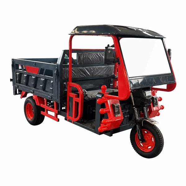 Electric Cargo Tricycle 3 Wheels 1000w 60v High Side Steel Cargo Bed Dropside Gates Red Spoke Wheels For Farm