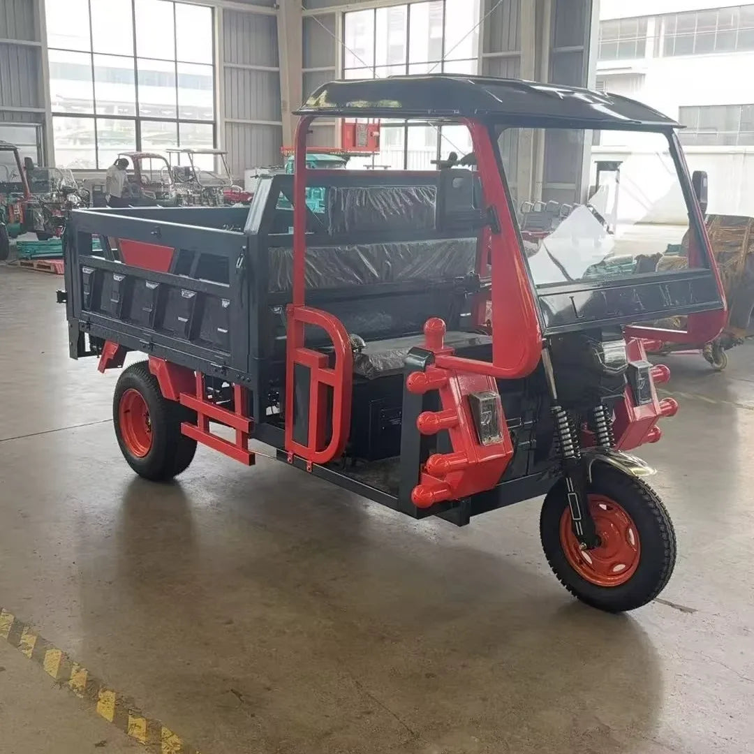 Electric Cargo Tricycle 3 Wheels 1000w 60v High Side Steel Cargo Bed Dropside Gates Red Spoke Wheels For Farm