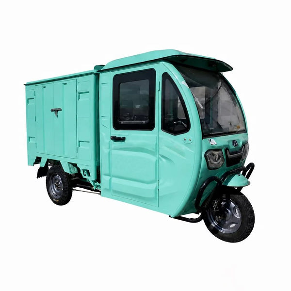 Electric Cargo Tricycle 3 Wheels >1000w 60v Enclosed Cargo Box 400kg+ Lockable Rear Door Car Style Cab For Last Mile Delivery