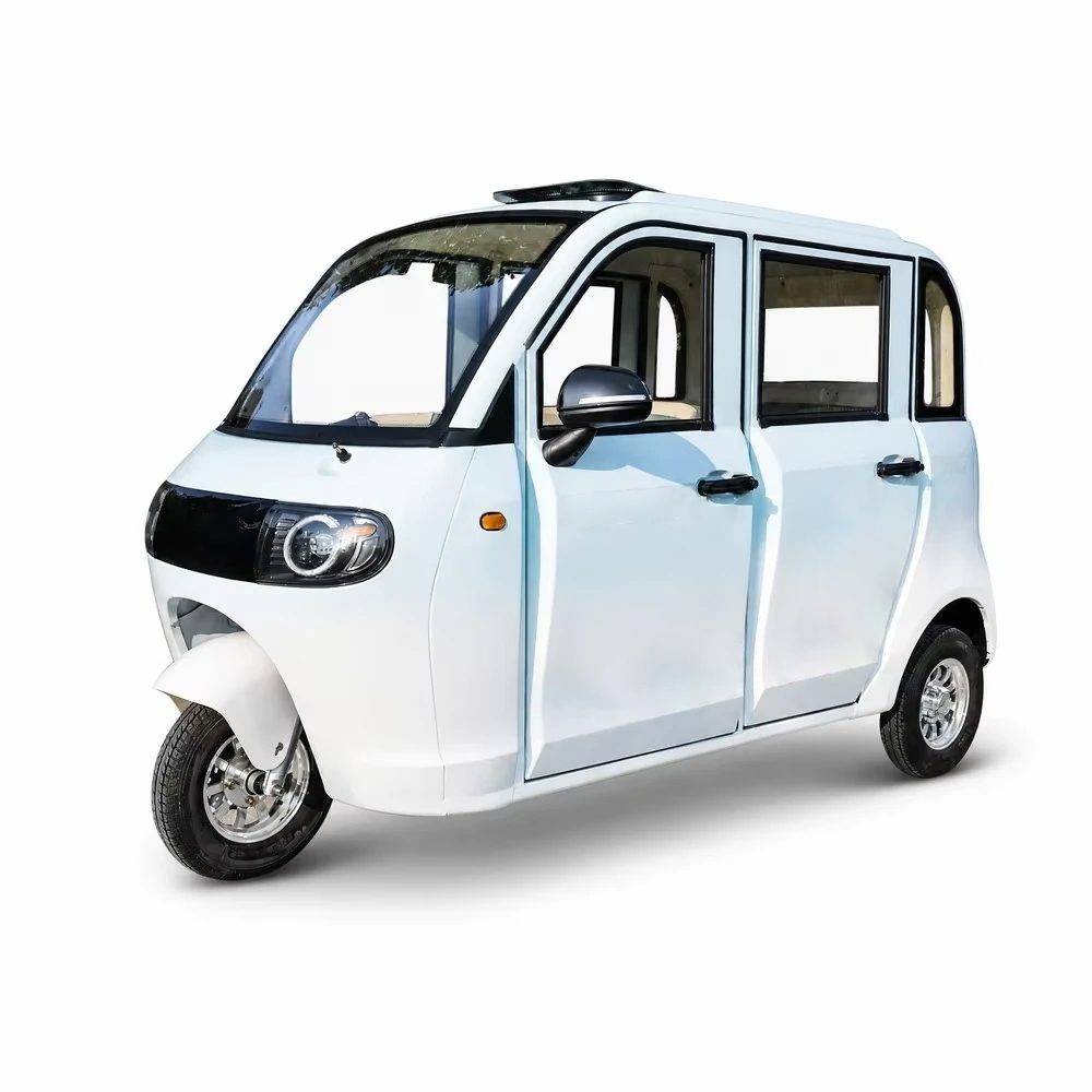 Electric Passenger Tricycle Fully Enclosed 4 Doors 60v 1000w Led Halo Headlight Alloy Wheels For Elderly Adults