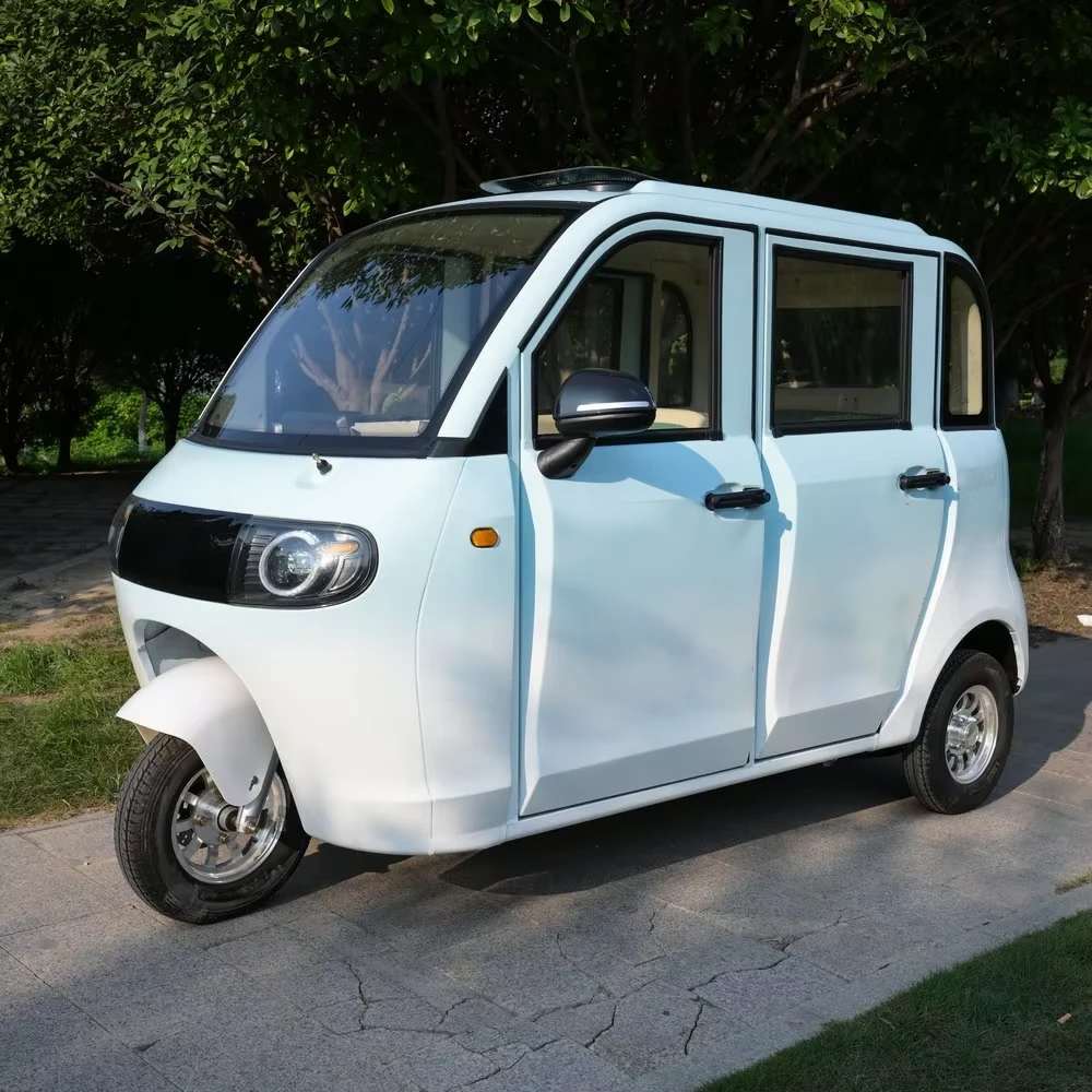 Electric Passenger Tricycle Fully Enclosed 4 Doors 60v 1000w Led Halo Headlight Alloy Wheels For Elderly Adults