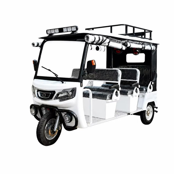 Electric Tricycle 1000w 60v Multi Seat Passenger Roof Luggage Rack Led Drl Headlight Open Cab For Tourism Hotel Shuttle